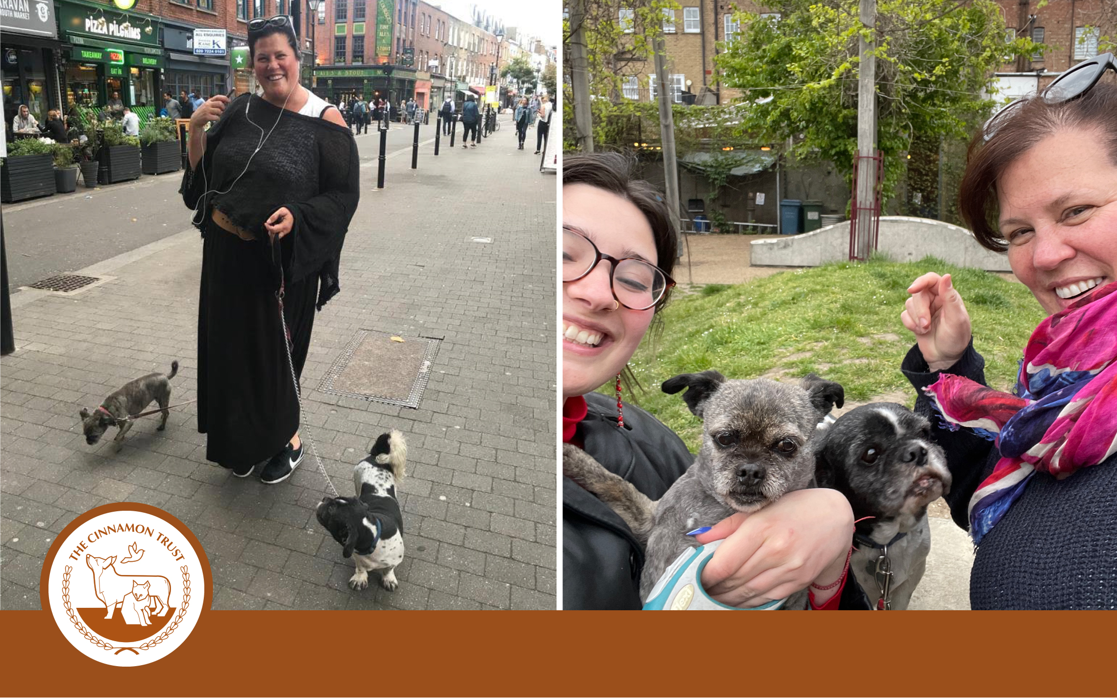 Photo of dog walker and two dogs - benefits of dog walking and mental health